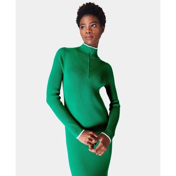 SWEATY BETTY Frame Knitted Midi Dress Vivid Green Sporty Ribbed Knit Size 12 - Picture 5 of 14